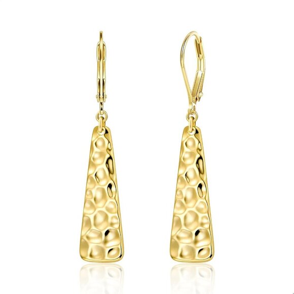 14K GoldA Plated  French Lightweight Square Bar Long Drop Leverback Earring - Picture 1 of 7